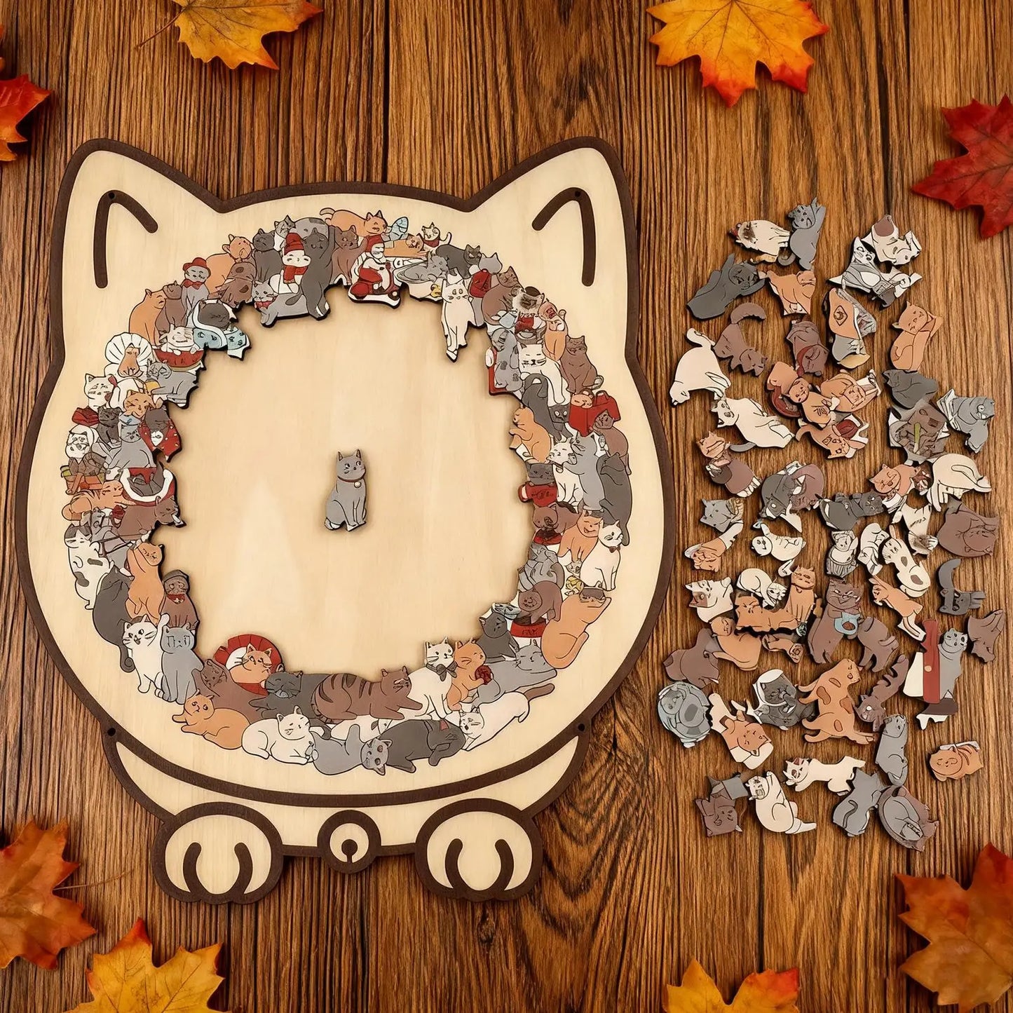 135-Piece Cat-Shaped Wooden Jigsaw Puzzle – Unique Irregular Puzzle Game for Cat Lovers, Birthday & Xmas Gift