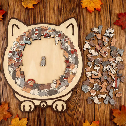 135-Piece Cat-Shaped Wooden Jigsaw Puzzle – Unique Irregular Puzzle Game for Cat Lovers, Birthday & Xmas Gift