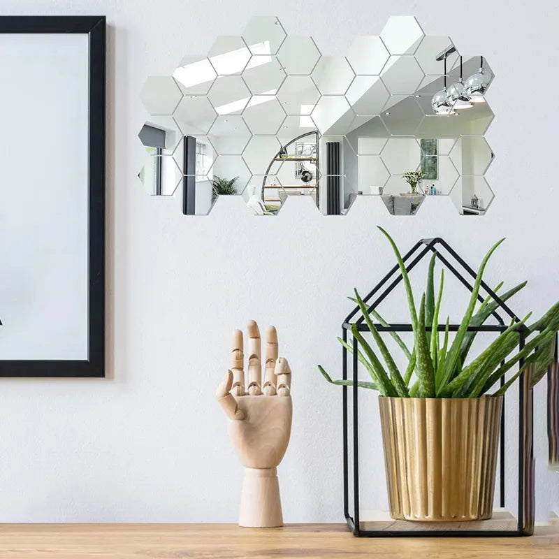 Hexagon Mirror Wall Stickers - 45pcs DIY Decorative Tiles for Home Decor