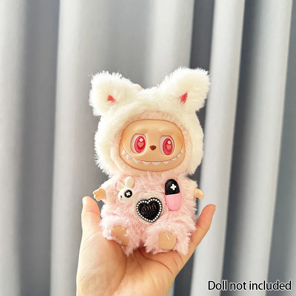 17cm Labubu Doll Clothes — DIY Accessories Heartbeat Long-Eared Furry Rabbit Costume | Cartoon Dress-Up Outfit