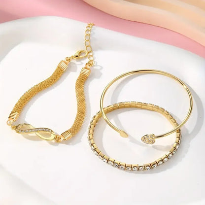 3PCS Vintage Crystal Rhinestone Heart Bracelet Set – Adjustable Infinity Cuff Bangles for Women Fashion Jewelry Gift