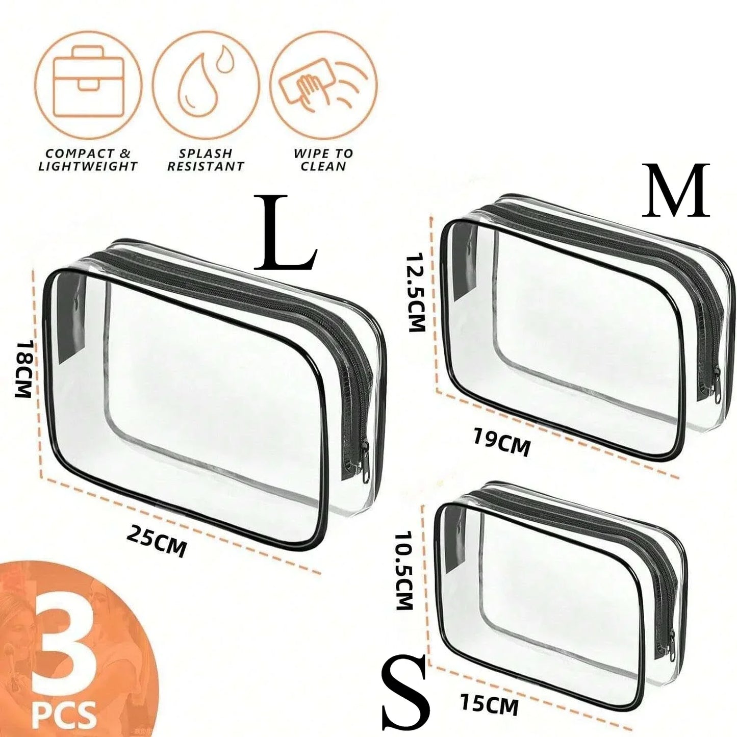 Clear Toiletry Bag — Portable Travel Makeup Organizer with Zipper, PVC Cosmetic Pouch, Airline Compliant