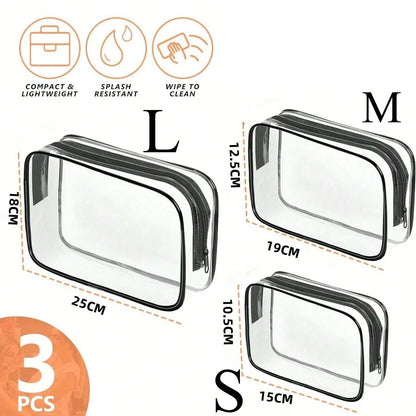 Clear Toiletry Bag — Portable Travel Makeup Organizer with Zipper, PVC Cosmetic Pouch, Airline Compliant