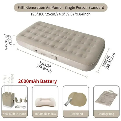 New Inflatable Air Mattress – Built-in Pump Self-Inflating Double Sleeping Pad for Camping or Indoor Use