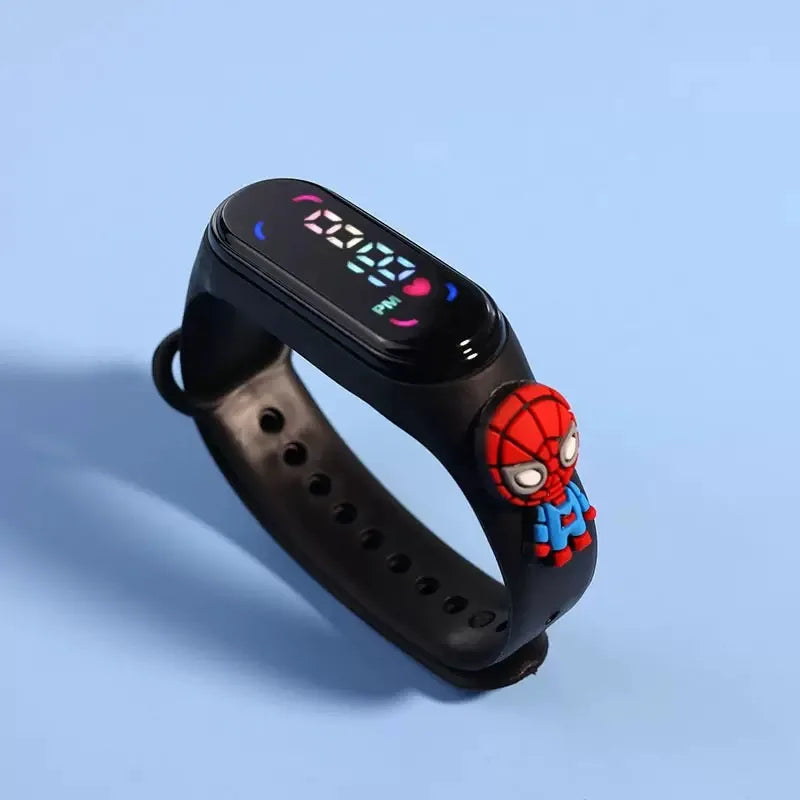Kids’ Fashion Mickey & Spiderman Watch — Girls’ Electronic LED Sports Bracelet, Touch Screen Waterproof Kids Watch