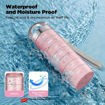 Metal Travel Pill Organizer — Portable Waterproof 7-Day Weekly Medicine Box, Large Aluminum Alloy Container