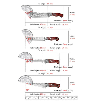 Kitchen Boning Knife Set - Stainless Steel Chef's Meat Cleaver, Butcher Knife, and Fruit Paring Knife with Wood Handle for Cutting Meat, Pork, Beef, and Fish