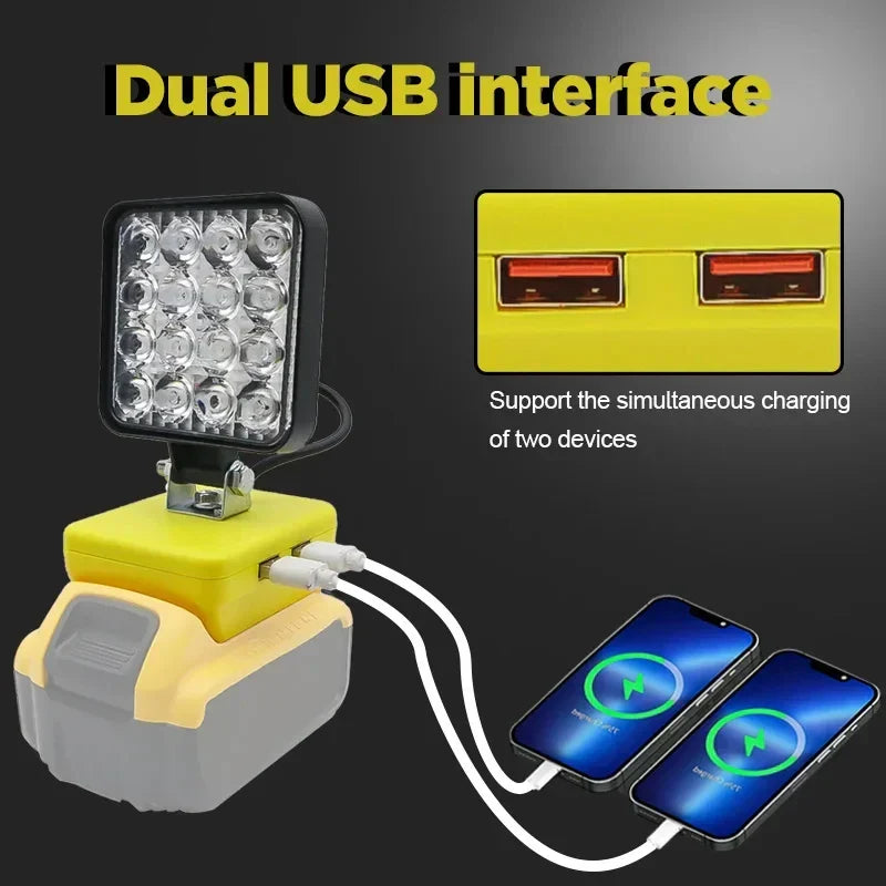 LED Spotlight for 18V Battery – Compatible with Dewalt, Milwaukee, Makita & Bosch, Outdoor Work, Fishing & Emergency Handheld Tool Lamp
