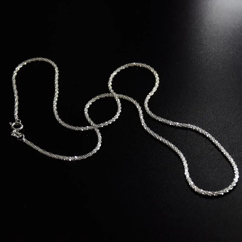 Authentic S925 Sterling Silver Necklace – 2mm Sparkling Collarbone Sweater Chain, Elegant Jewelry Gift for Women