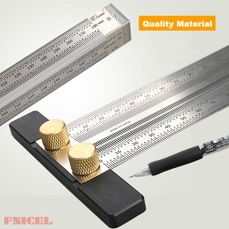 High Precision T-Type Scale Ruler — Stainless Steel Woodworking Scribing & Marking Gauge