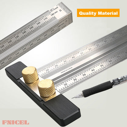 High Precision T-Type Scale Ruler — Stainless Steel Woodworking Scribing & Marking Gauge