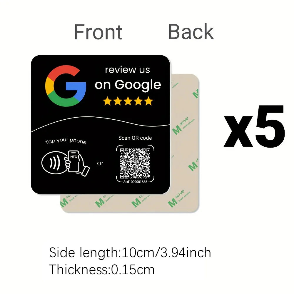 NTAG215 NFC Google Review Card - Programmable 13.56MHz Square Stand with Editable QR Code