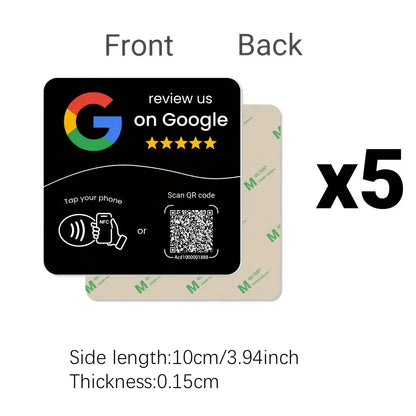 NTAG215 NFC Google Review Card - Programmable 13.56MHz Square Stand with Editable QR Code