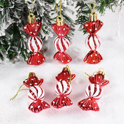6PCS Christmas Candy Cane & Lollipop Hanging Ornaments – Festive Tree Pendants for Home Holiday Decor