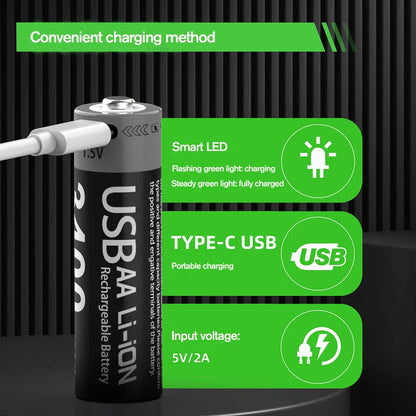 MATOV USB Rechargeable Li-ion AA 3400mWh & AAA 1100mWh 1.5V Batteries Pack