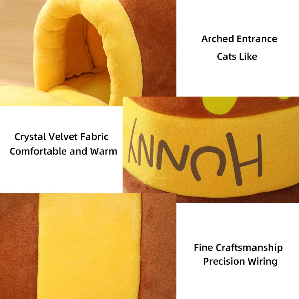 Honey Jar Shape Cat Bed House - Removable Plush Mat for Cats, Four Seasons Cushion Basket - Machine Washable Pet Accessories