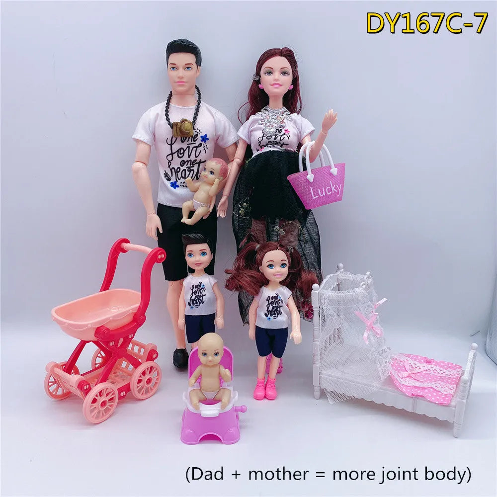 Family of 6 Pregnant Doll Set – Movable Joints Mom, Dad & Babies Interactive Playhouse Toy Gift for Girls