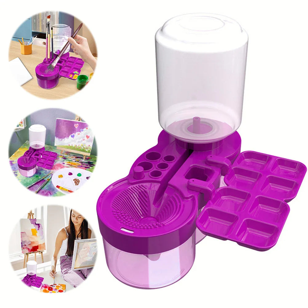 Automatic Paint Brush Washer with Drain Button – Water Circulation Cleaner for Acrylic & Water-Based Brushes