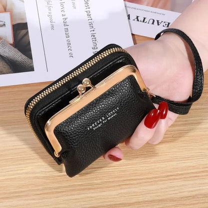 Women's Fashion Wallet with Wrist Strap - Short, Large Capacity Coin Clip Bag with Multiple Card Slots and Money Clip