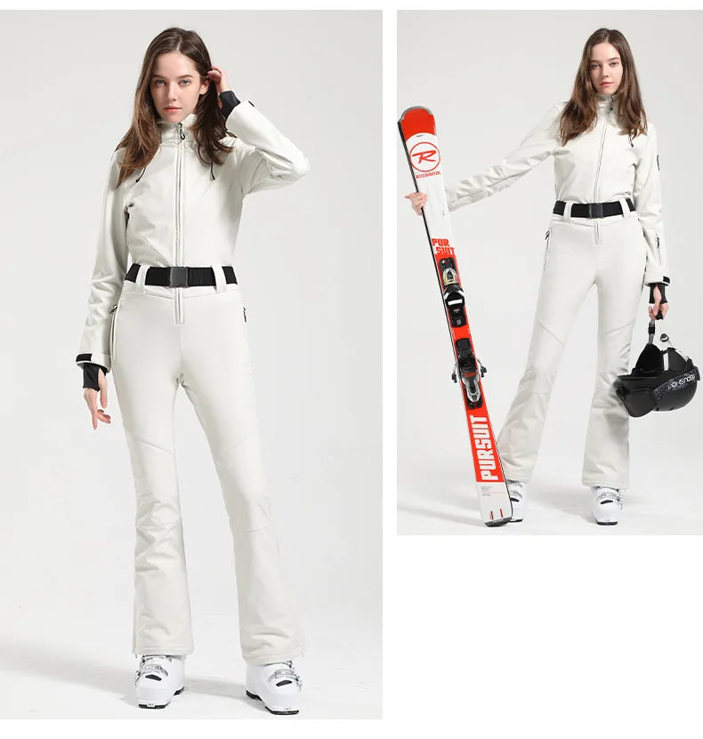 Gsou Women’s Winter Snow Jumpsuit – One-Piece Ski Suit, Thermal Waterproof & Windproof Outdoor Sportswear for Snowboarding