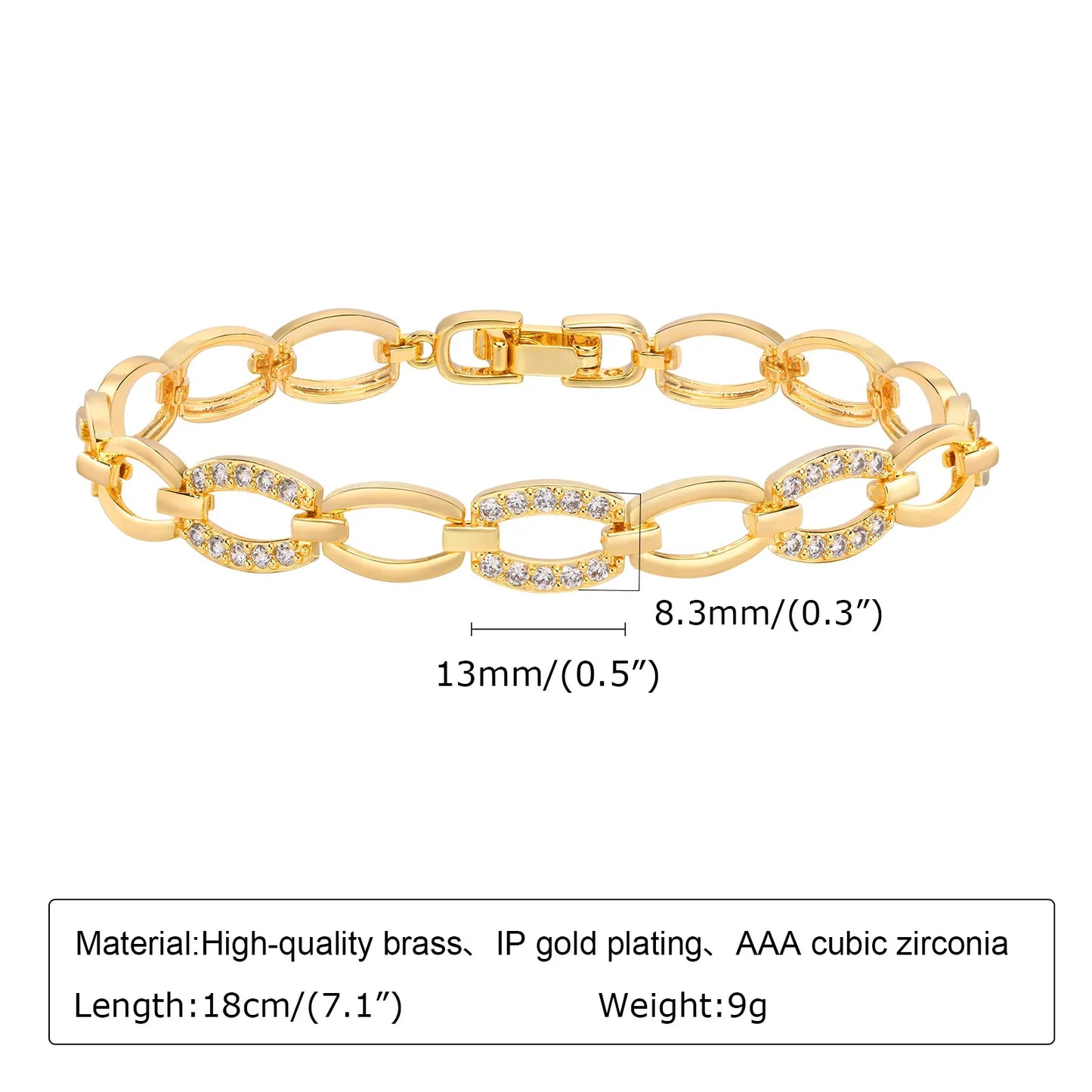 14K Gold Plated Paperclip Chain Bracelet with Cubic Zirconia Chunky Adjustable Link Jewelry for Women