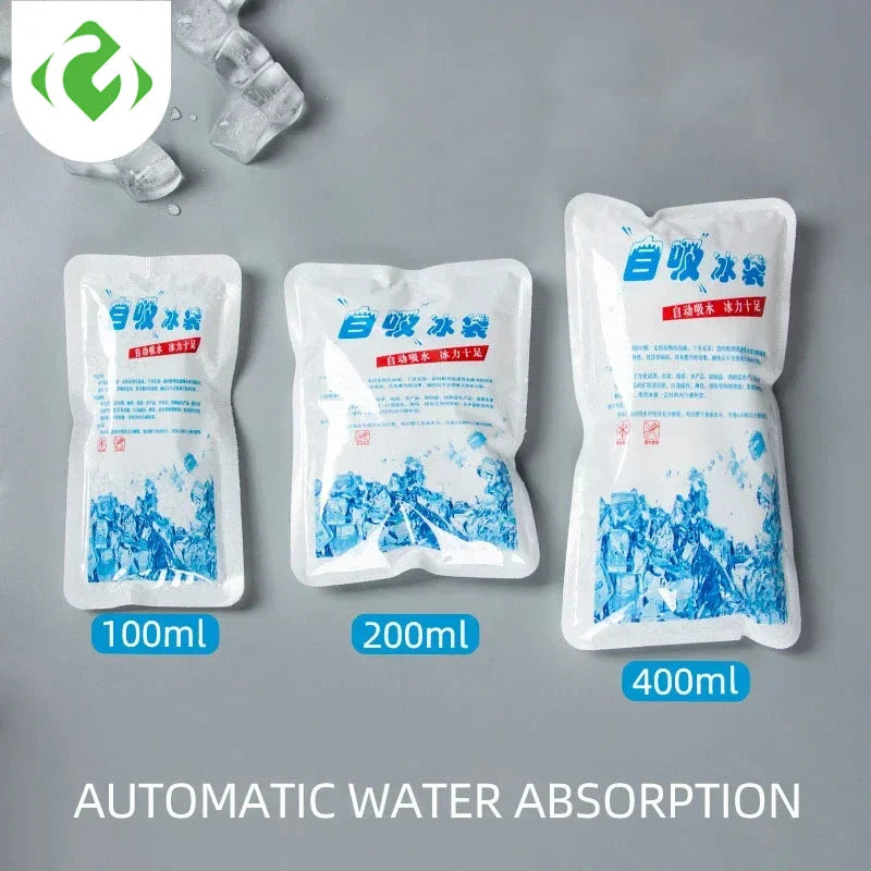5PCS Reusable Gel Ice Bags — Automatic Water Absorption Insulated Ice Packs for Pain Relief, Cold Compress & Food Cooling