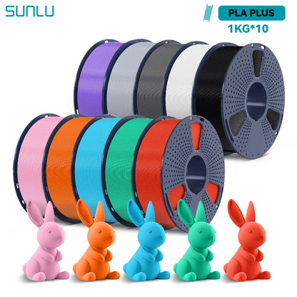 SUNLU PLA/PETG/PLA+ 3D Printer Filament Bundle – 10 Rolls 1KG Each, 1.75mm Neatly Wound Filament for 3D Printing (EU/US)