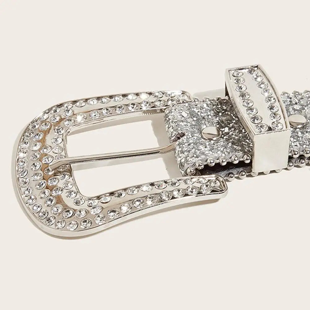 Skull Rivet Rhinestone PU Leather Belt – Trendy Solid Color Cowgirl & Cowboy Belt for Women & Girls