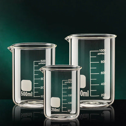 High Borosilicate Glass Measuring Cup – 50/100/150/250/500/1000ml Clear Scale Laboratory Beaker for Kitchen Baking & Mixing