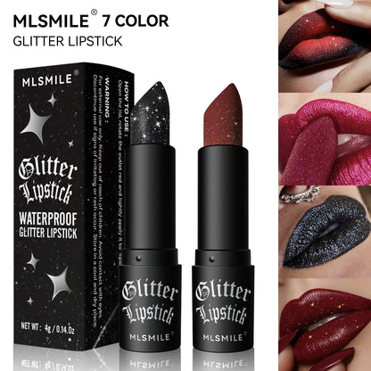 7-Color Glitter Lipstick – Waterproof, Long-Lasting Diamond Pearlescent Metallic Lip Gloss for Women
