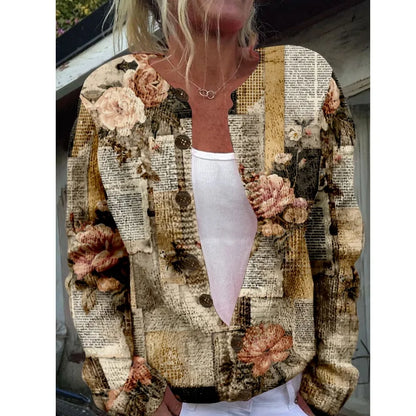 Women’s 3D Print Knitted Cardigan – Thin Vintage Sweater Autumn Winter Chic Knit Top Casual Streetwear