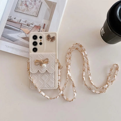 3D Bowknot Crossbody Wallet Phone Case — Card Holder Soft Cover for Samsung Galaxy S25 Ultra / S24 / S23 / S22+ / S21 / S20 FE / Note20