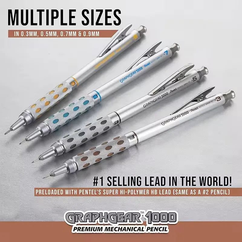 Pentel Graphgear 1000 Mechanical Pencil PG1000 – Low Center of Gravity Precision Drafting Pencil 0.3/0.5/0.7/0.9mm Art & Drawing Tool