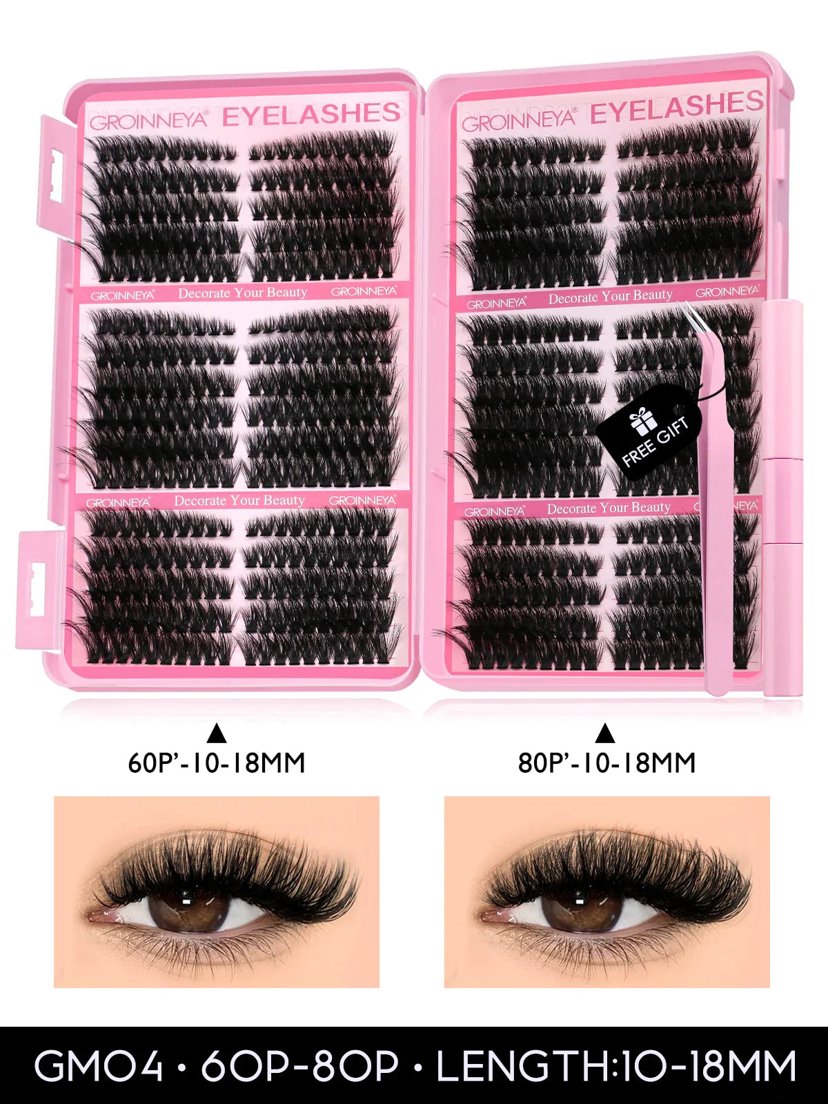 GROINNEYA Cat Lash Clusters Kit – 640pcs with Lash Bond & Seal, DIY Eyelash Extensions for Home Use