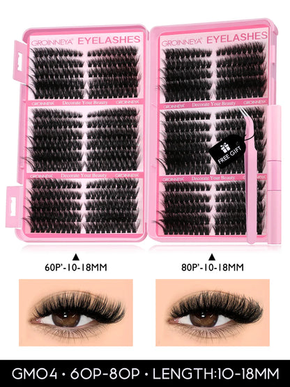 GROINNEYA Cat Lash Clusters Kit – 640pcs with Lash Bond & Seal, DIY Eyelash Extensions for Home Use