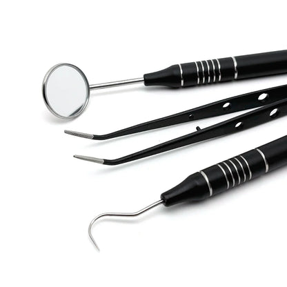 3pcs Dental Mouth Mirror Tweezers & Curved Probe Kit – Stainless Steel Oral Cleaning Instruments