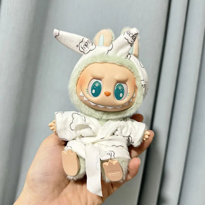 Labubu I & II Doll Clothes – 15cm/17cm Cute Eye Mask Pajama 3-Piece Set for Plush Dolls