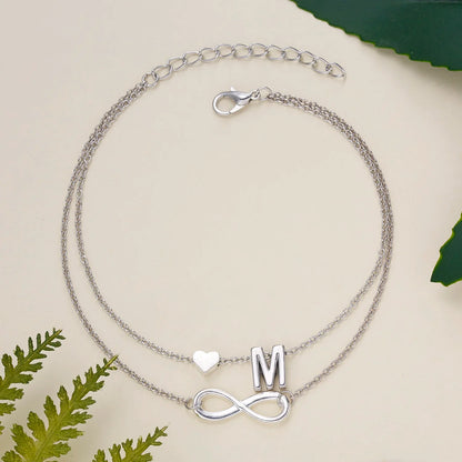 Bohemia A-Z Letter Initial Anklet for Women - Silver Heart Initial Anklet Bracelet, Beach Party & Travel Foot Jewelry