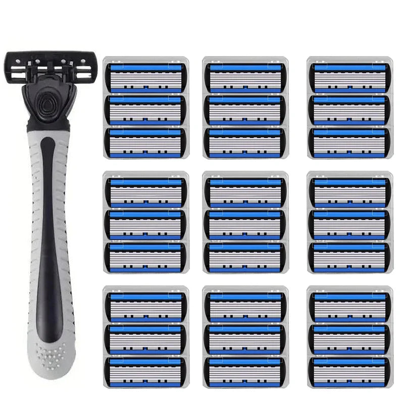 6-Layer Manual Safety Razor – Stainless Steel Double Edge Blade Shaver for Beard & Moustache Grooming