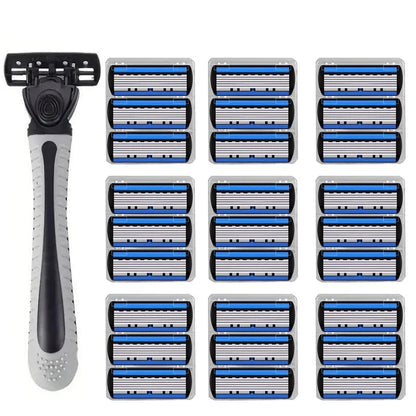 6-Layer Manual Safety Razor – Stainless Steel Double Edge Blade Shaver for Beard & Moustache Grooming