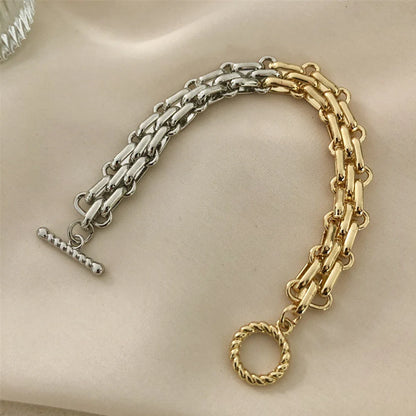 Women’s Punk Chunky Two-Tone Chain Bracelet – Gold & Silver Wide Link Statement Jewelry with Toggle Clasp