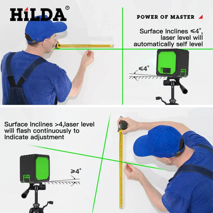 HILDA Mini Laser Level with 2 Green Beams - USB Charging, Self-Leveling Horizontal and Vertical Cross-Line