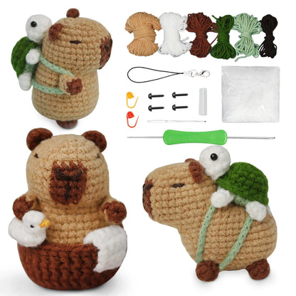 Capybara Crochet Kit – Cute Animal Crochet Set for Beginners, Perfect Christmas Gift for Craft Lovers
