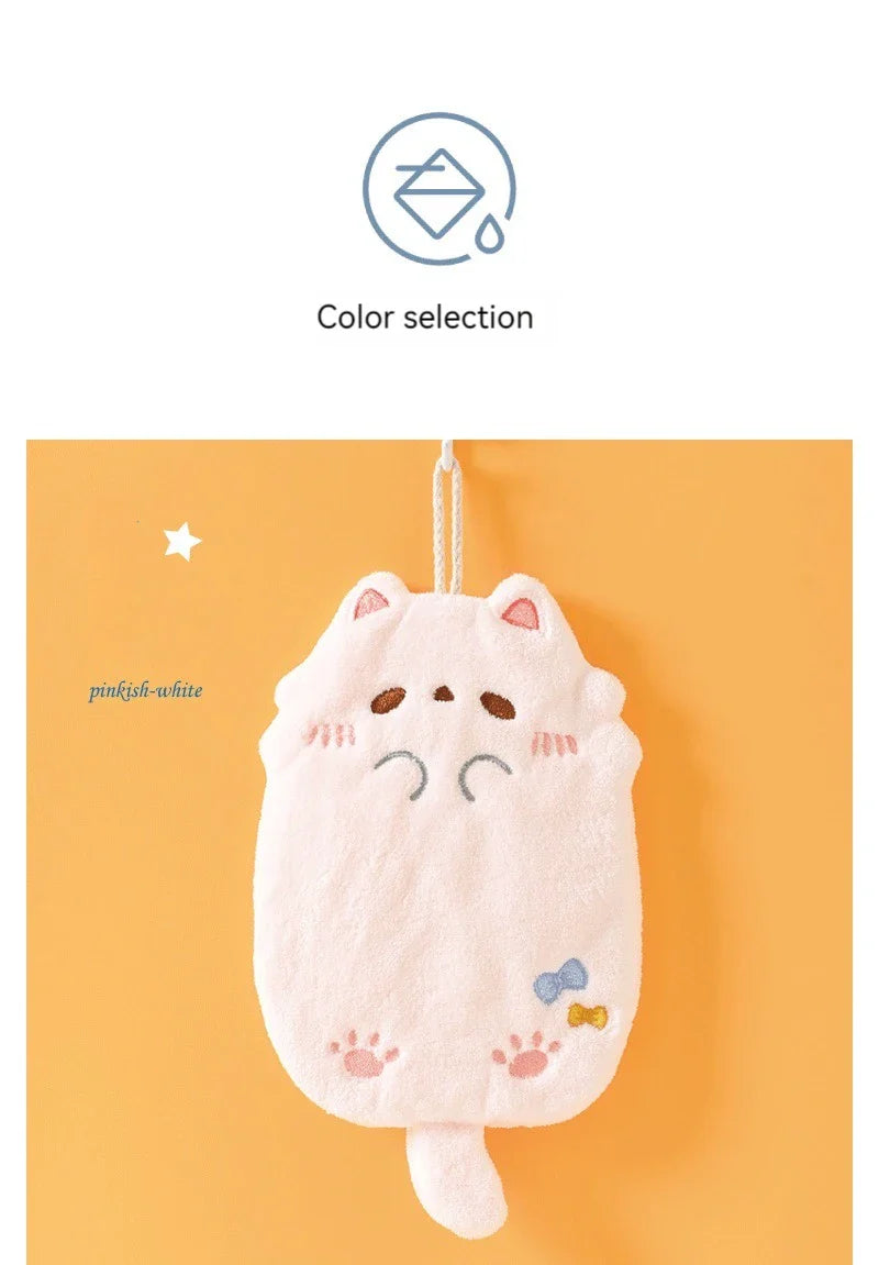 Cute Cartoon Tanuki Hanging Towel – Coral Velvet Absorbent Kitchen & Bathroom Towels, Thick Cloth