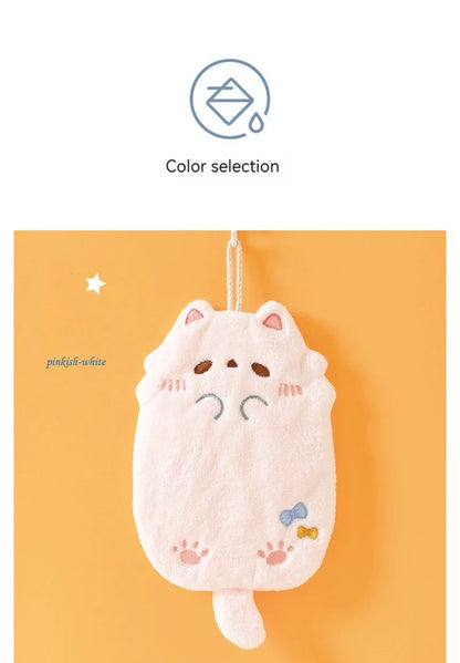Cute Cartoon Tanuki Hanging Towel – Coral Velvet Absorbent Kitchen & Bathroom Towels, Thick Cloth