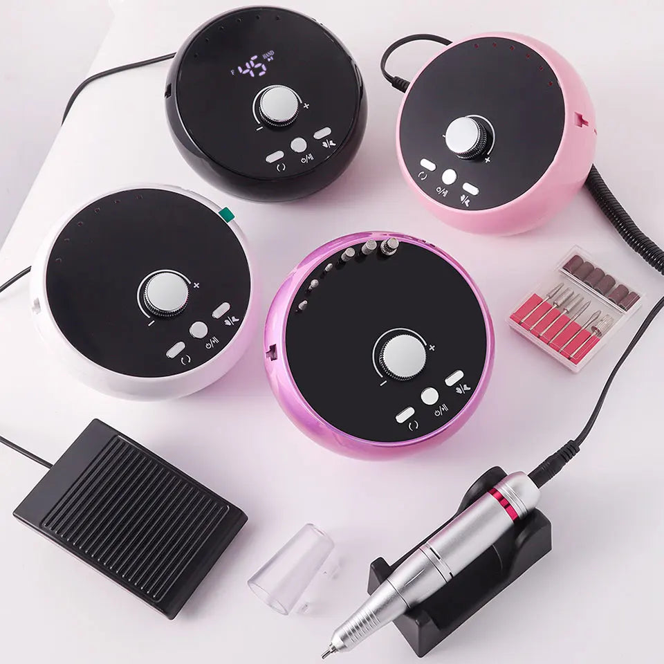 Professional 45000RPM Electric Nail Drill Machine – Manicure Sander for Gel & Cuticle Removal, White/Pink/Purple