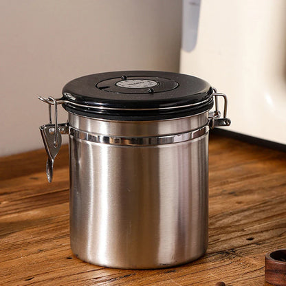 Stainless Steel Vacuum-Sealed Coffee Beans Jug – Airtight Portable Grain Storage Container for Kitchen