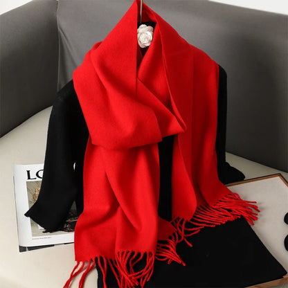 62-Color Solid Women’s Winter Scarf — Thick Warm Cashmere Pashmina Shawl with Tassels, Outdoor Luxury Wrap, Windproof Fashion Scarf