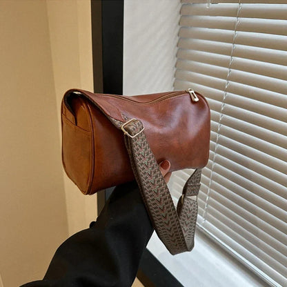 Vintage PU Leather Boston Handbag – Small Women’s Crossbody Purse for Casual Travel & Fashion