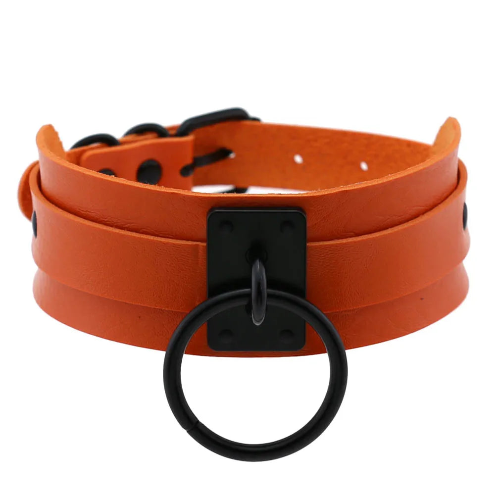 Punk Black O-Ring Leather Choker Necklace for Women – Gothic Emo Harajuku Rock Jewelry